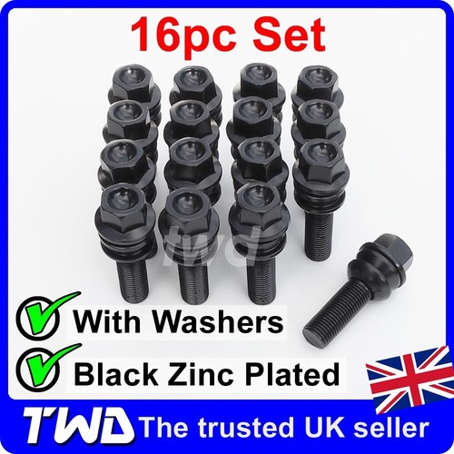 16x black wheel bolts vw - black,